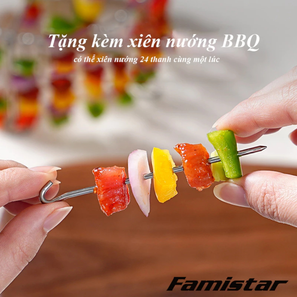 Combo 24 xiên và Vỉ nướng thị nồi chiên không dầu, inox chất lượng cao Famistar