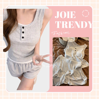 Set mặc nhà nữ mùa hè JOIE TREND, Bộ thun gân tăm sát nách quần đùi dáng thể thao thun tăm co giãn năng động