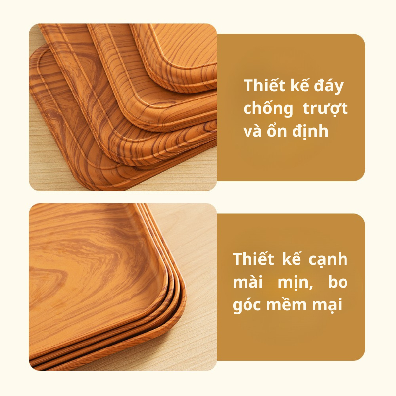Combo Khay nhựa giả vân gỗ chữ nhật decor quán, khay úp cốc vân gỗ trang trí, phù hợp quán Cafe TitiHome