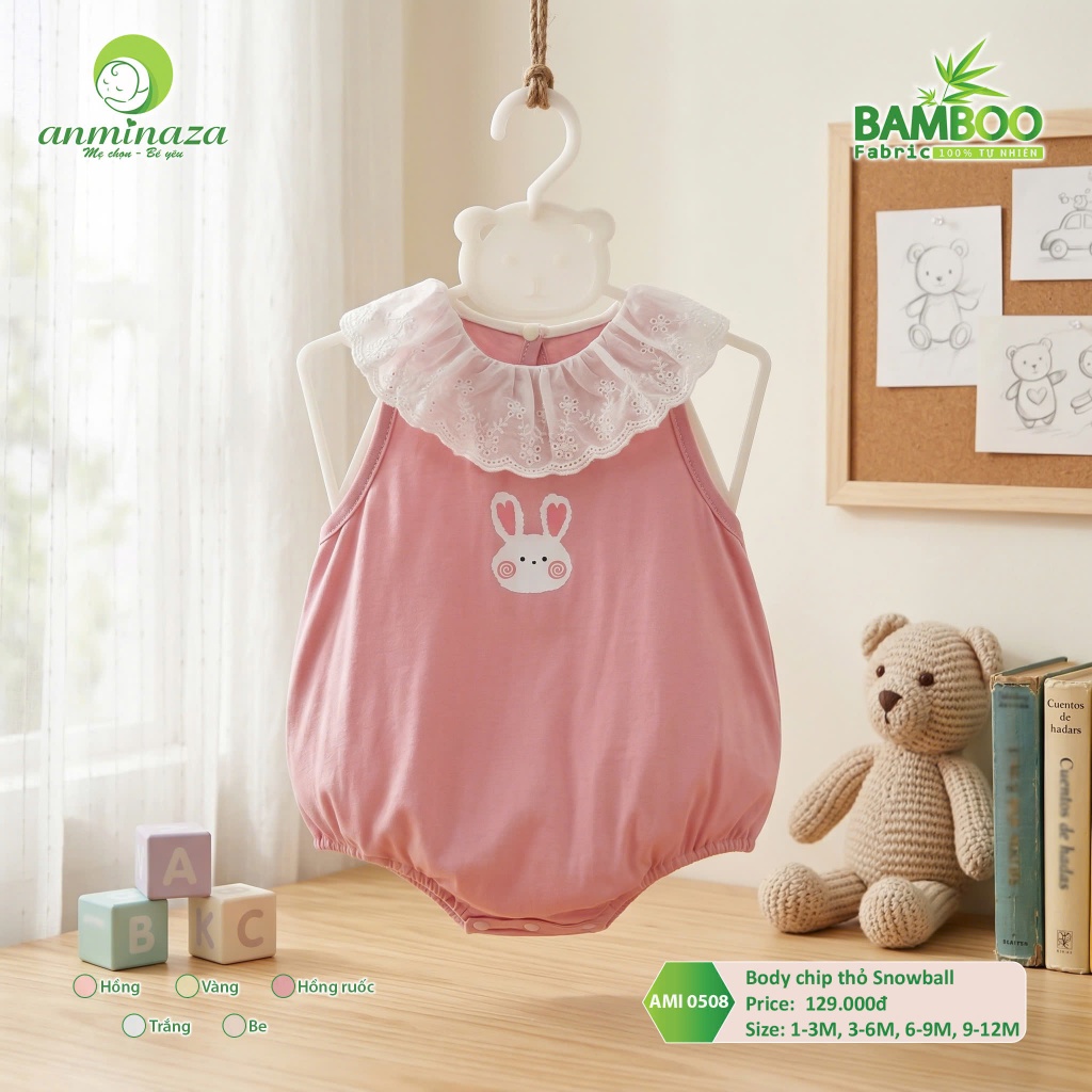 Body Chip Thỏ Snowball Anminaza Chất Vải Sợi Tre Petit Mềm Mịn Co Dãn - Hàng Chính Hãng AMI0508