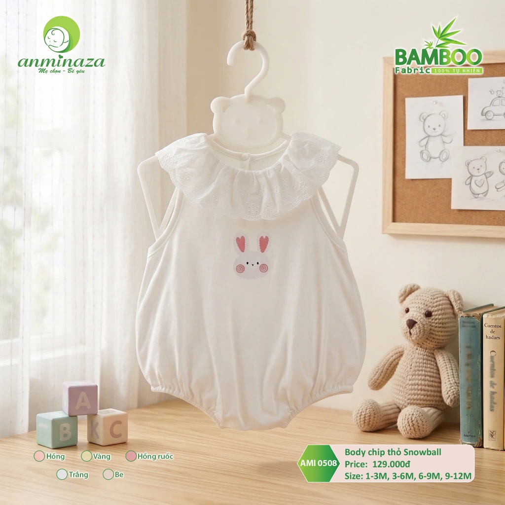 Body Chip Thỏ Snowball Anminaza Chất Vải Sợi Tre Petit Mềm Mịn Co Dãn - Hàng Chính Hãng AMI0508