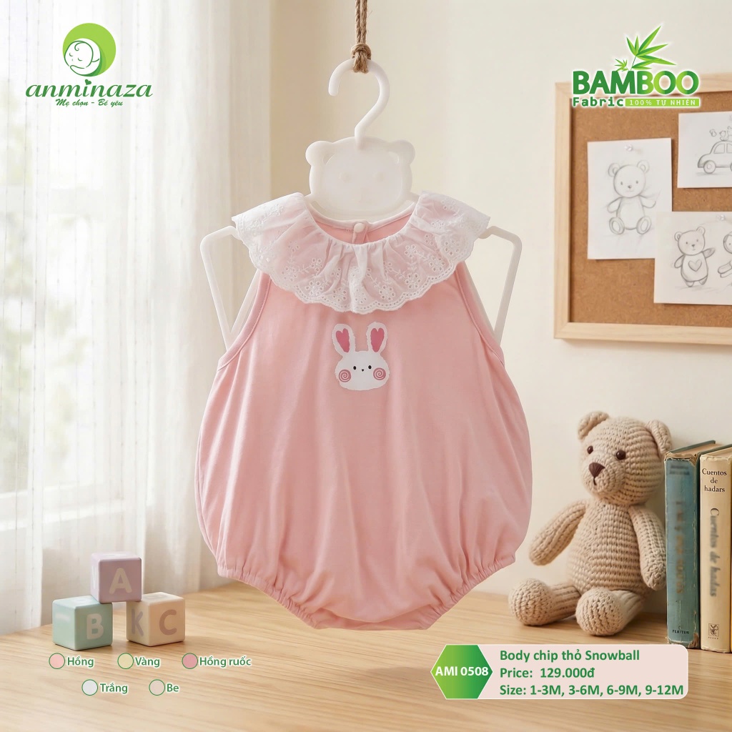 Body Chip Thỏ Snowball Anminaza Chất Vải Sợi Tre Petit Mềm Mịn Co Dãn - Hàng Chính Hãng AMI0508