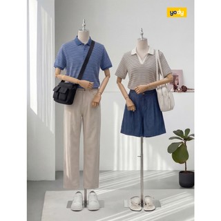 Áo polo nam regular YODY họa tiết kẻ ngang vải pique cotton MCPO25A375