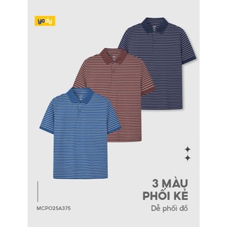 Áo polo nam regular YODY họa tiết kẻ ngang vải pique cotton MCPO25A375