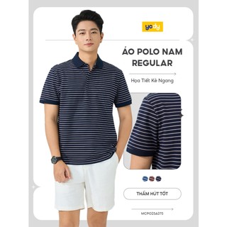 Áo polo nam regular YODY họa tiết kẻ ngang vải pique cotton MCPO25A375