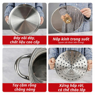 Nồi Hấp Inox 2 Tầng 28cm – Nồi Thép Không Gỉ Cao Cấp, Hấp Luộc Đa Năng,Dùng Cho Mọi Loại Bếp