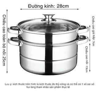 Nồi Hấp Inox 2 Tầng 28cm – Nồi Thép Không Gỉ Cao Cấp, Hấp Luộc Đa Năng,Dùng Cho Mọi Loại Bếp