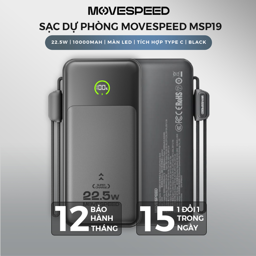 Sạc dự phòng Movespeed 20000mAh 22.5W sạc nhanh có cáp Type C iOS Android | Bảo hành 12 tháng | BigBuy360 - bigbuy360.vn