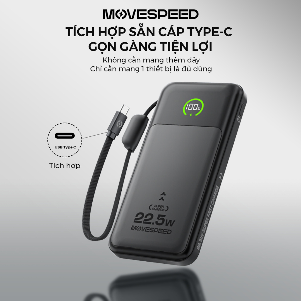 Sạc dự phòng Movespeed 20000mAh 22.5W sạc nhanh có cáp Type C iOS Android | Bảo hành 12 tháng | BigBuy360 - bigbuy360.vn