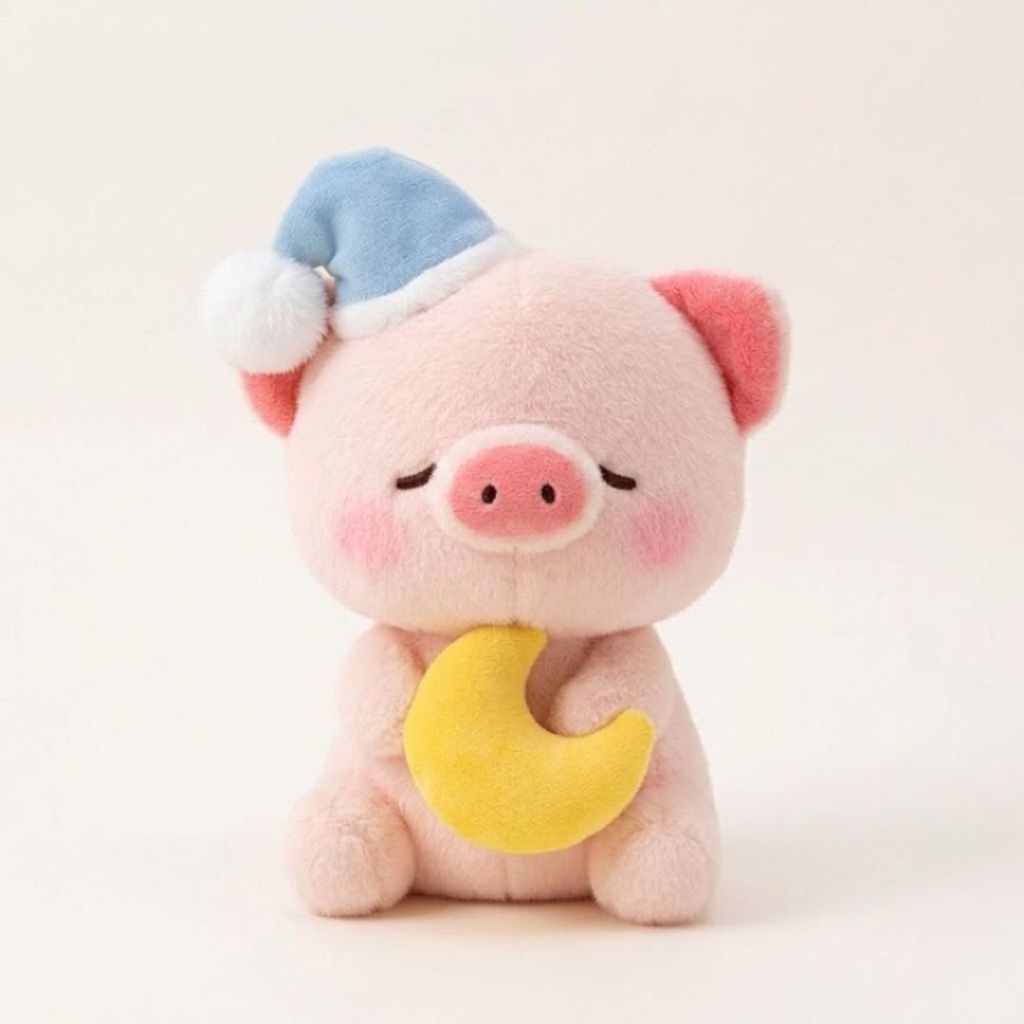Gấu Bông Heo Ngủ Gật Đội Mũ Ôm Trăng Siêu Đáng Yêu, Thú Nhồi Bông Lợn Hồng Ôm Ngủ Mềm Mịn Làm Quà Tặng Bạn Gái, Bé Gái