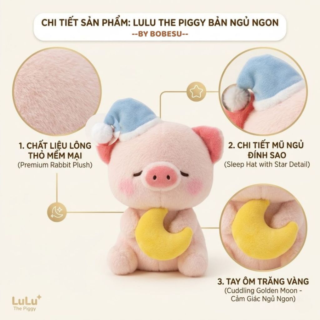 Gấu Bông Heo Ngủ Gật Đội Mũ Ôm Trăng Siêu Đáng Yêu, Thú Nhồi Bông Lợn Hồng Ôm Ngủ Mềm Mịn Làm Quà Tặng Bạn Gái, Bé Gái