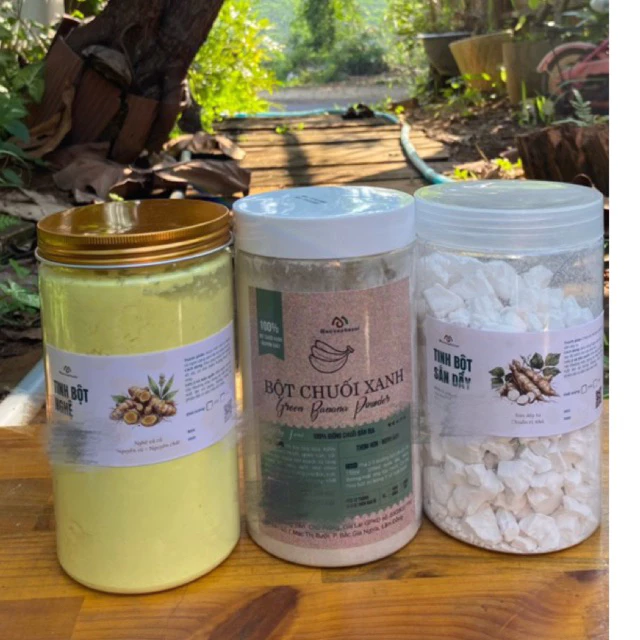 Combo tinh bột nghệ, bột sắn dây,bột chuối xanh tốt cho tiêu hoá, giảm cân, đẹp da đẹp dáng, dễ pha dễ uống, tiện dụng