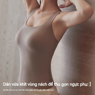 Áo Tank Top Có Đệm Ngực 2in1 Vải Bóng M-4XL - Không Cần Mặc Áo Ngực, Dây Rộng Ôm Body, Mặc Ngoài Thoải Mái