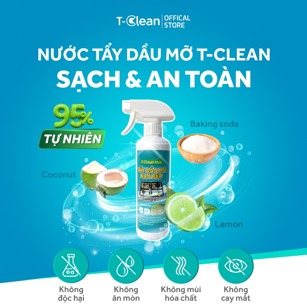 Xịt lau bếp T-Clean Tẩy dầu mỡ TClean TP Tự Nhiên, Vệ Sinh Sạch Bếp, Nồi chiên, Lò nướng,,
