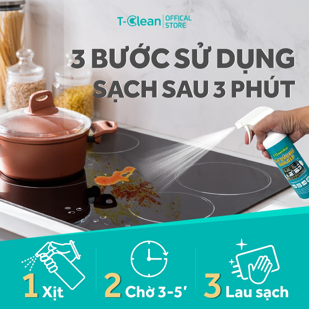 Xịt lau bếp T-Clean Tẩy dầu mỡ TClean TP Tự Nhiên, Vệ Sinh Sạch Bếp, Nồi chiên, Lò nướng,,