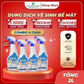 Combo 4 Chai Dung Dịch Xịt Diệt Khuẩn VinRox 500ml  – Khử Mùi, Vệ Sinh Bề Mặt Hiệu Quả