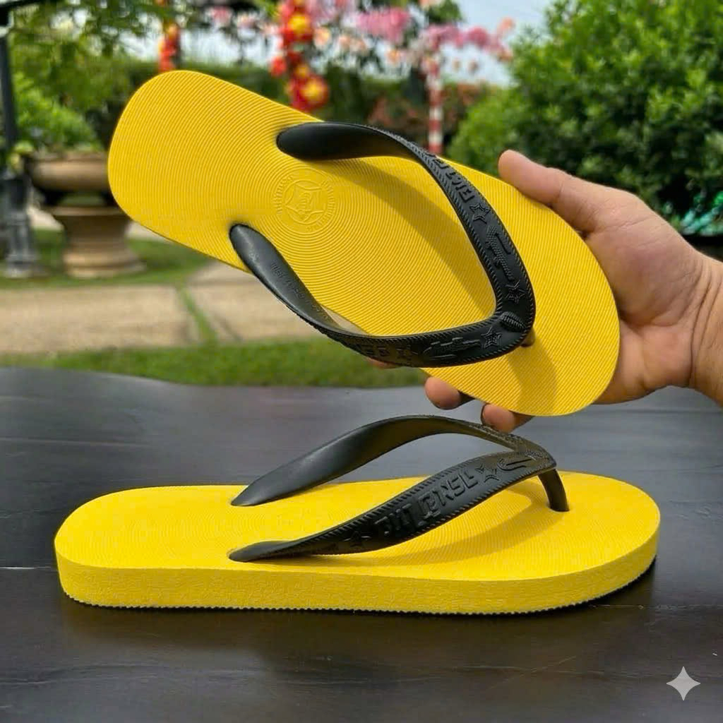 Dép Nam Cá Sấu Vàng - Đen Made in Thái Lan Đế Cao Su Đúc Nguyên Khối Bền Bỉ Chắc Chắn Kiểu Dáng Xỏ Ngón Thoải Mái