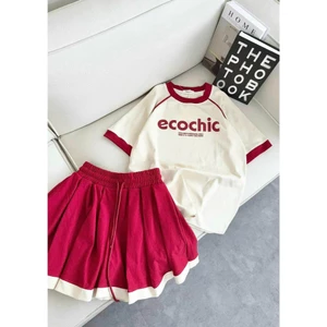 Set đồ bé gái áo thun kèm chân váy xếp ly dây rút phong cách Hàn Quốc thời trang mùa hè mẹ và bé
