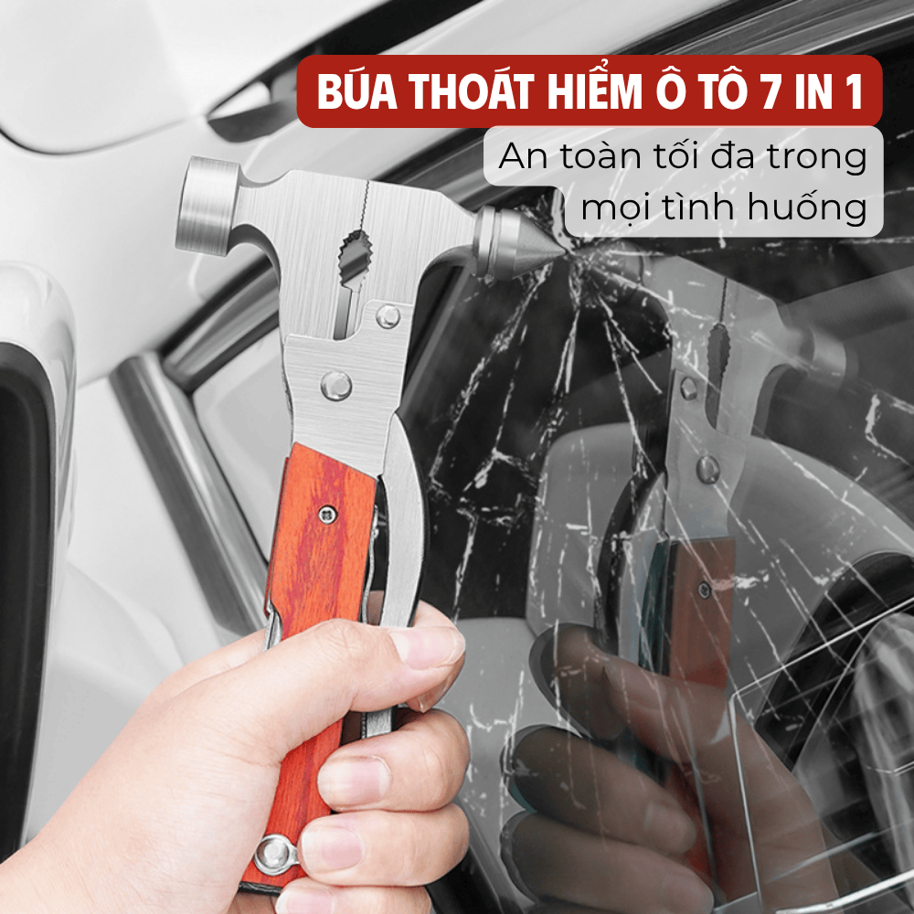 Búa Phá Kính Ô Tô 7in1 Đa Năng Búa Thoát Hiểm, Dao Cắt Dây, Dụng Cụ Sinh Tồn