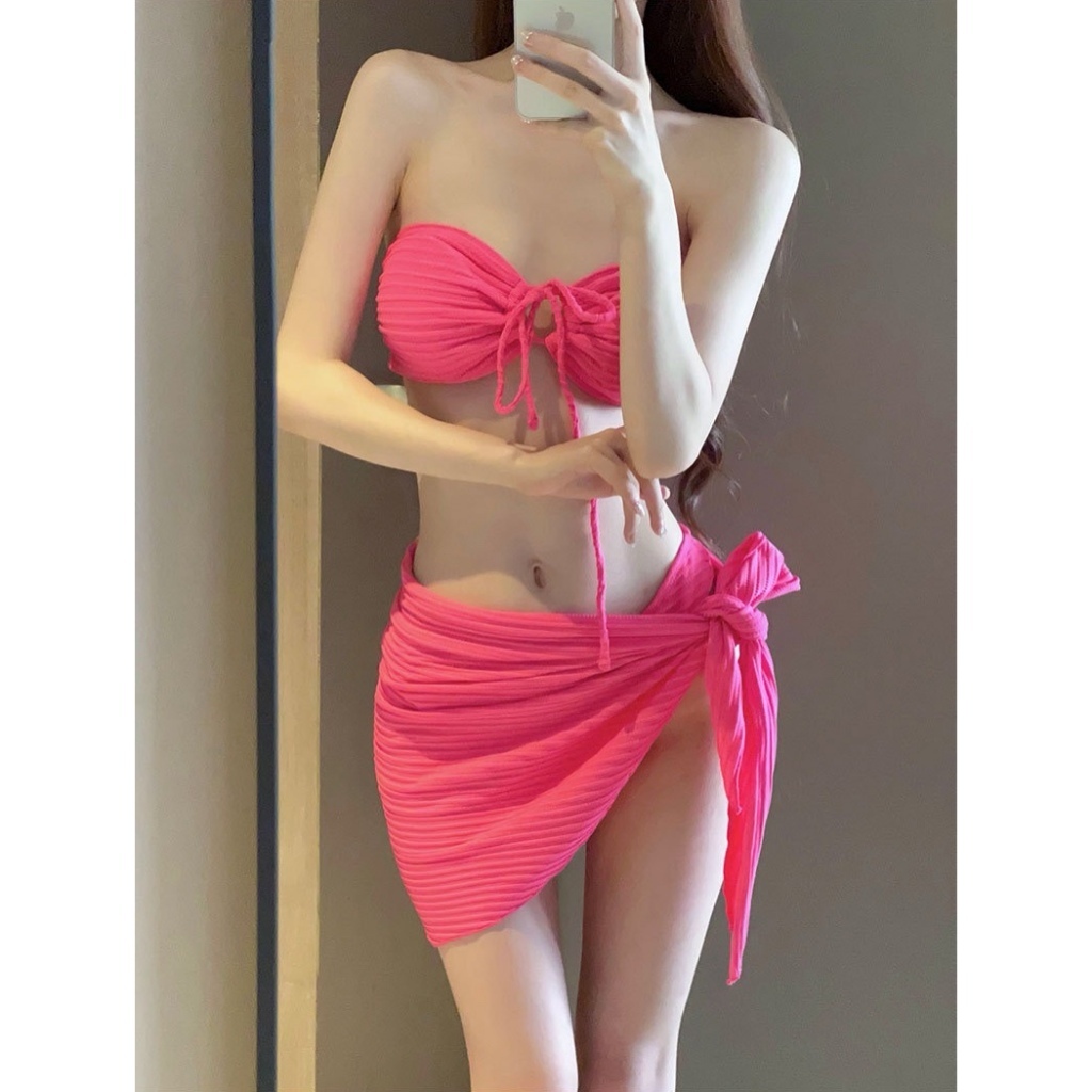 Set bộ đồ bơi bikini áo tắm 3 món tách rời phối váy quây ôm body gợi cảm kèm mút ngực XIMIMI BKN49