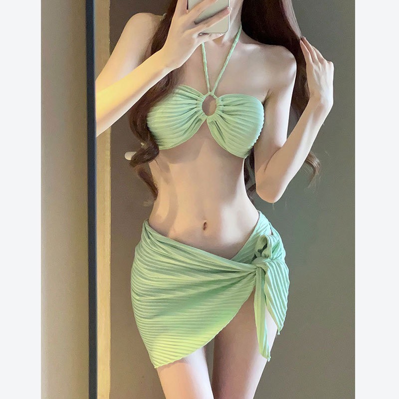 Set bộ đồ bơi bikini áo tắm 3 món tách rời phối váy quây ôm body gợi cảm kèm mút ngực XIMIMI BKN49