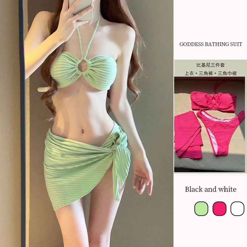 Set bộ đồ bơi bikini áo tắm 3 món tách rời phối váy quây ôm body gợi cảm kèm mút ngực XIMIMI BKN49