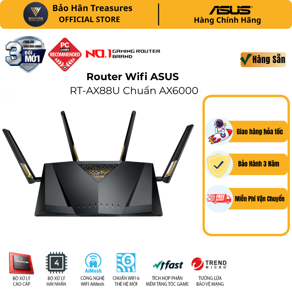 Router Wifi ASUS RT-AX88U Hai Băng Tần, Chuẩn AX6000 (Chuyên Cho Gaming ...