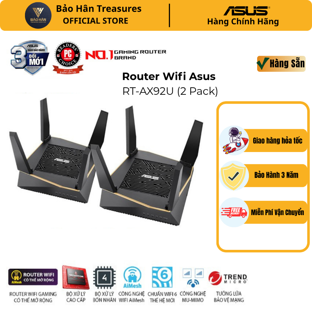 Router Wifi Mesh Asus RT-AX92U (2 Pack) 3 Băng Tần AX6100 Hàng Chính ...
