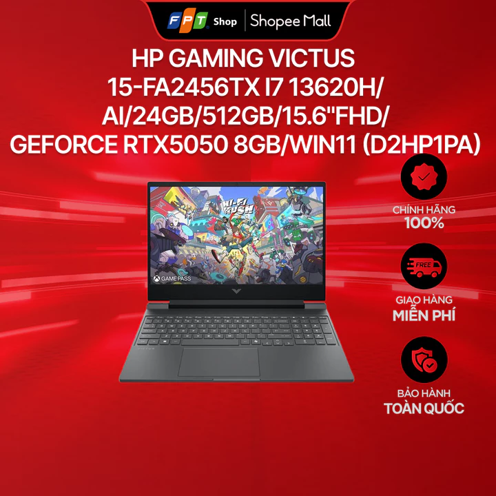Laptop HP Gaming Victus 15-fa2456TX i7 13620H/AI/24GB/512GB/15.6"FHD/GeForce RTX5050 8GB/Win11 (D2HP1PA