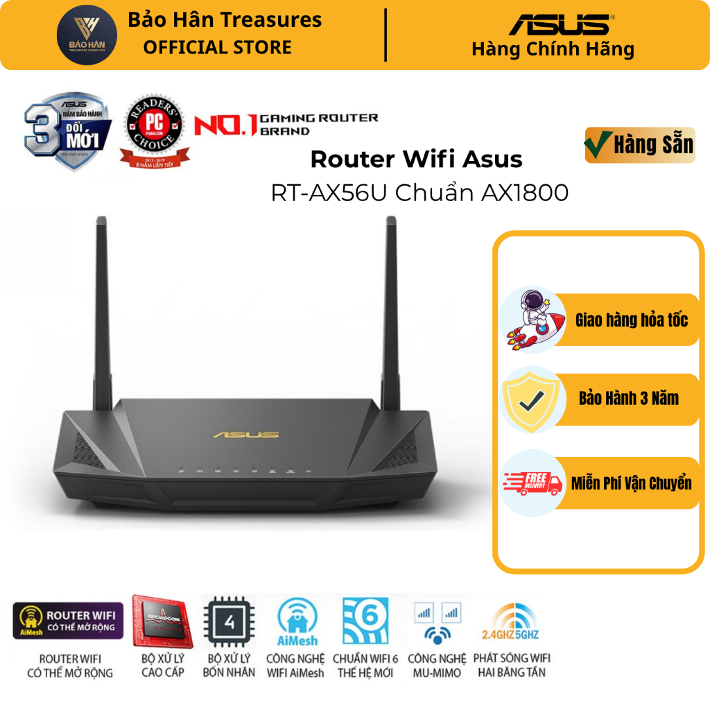 Router Wifi Asus RT-AX56U Chuẩn AX1800 Dual Band WiFi 6 (router WiFi có ...