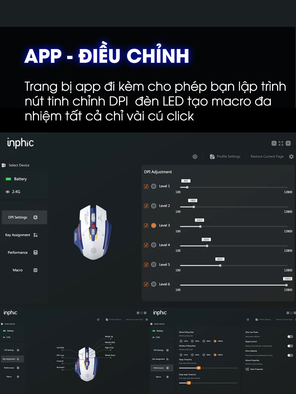 Chuột gaming không dây bluetooth SIDOTECH INPHIC F9 gundam V2 sạc pin 3 mode công thái học máy tính - ảnh 6