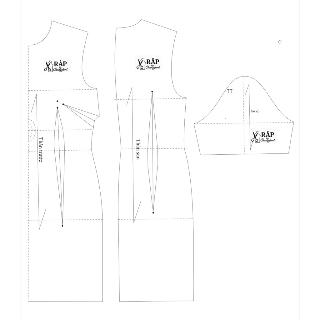 Rập đầm cơ bản size S- Rập đầm ôm- Rập giấy ngành may khổ A0