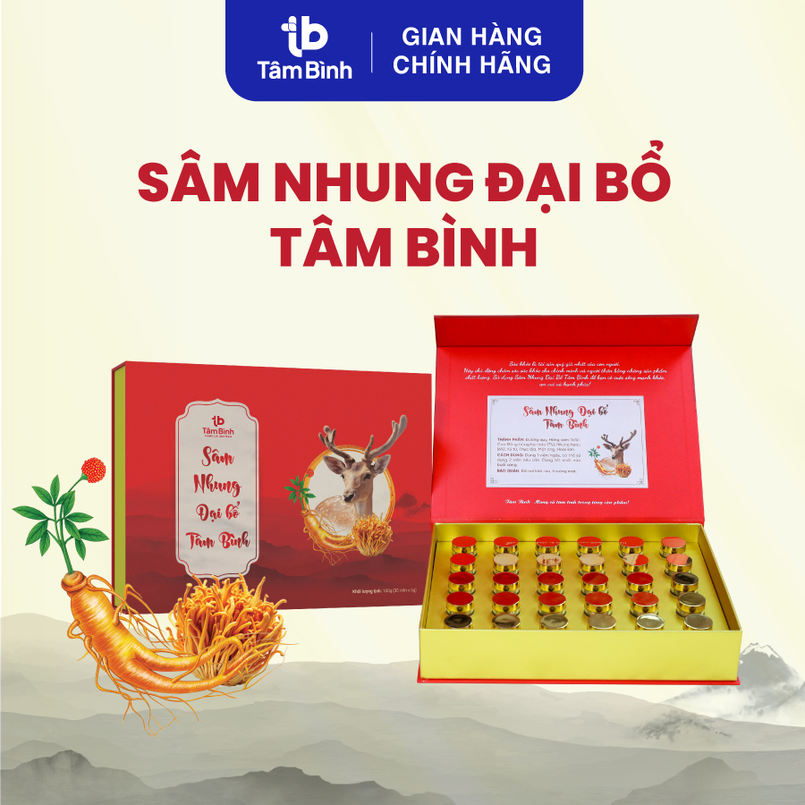 Sâm Nhung Đại Bổ Tâm Bình (hộp 30 viên) hỗ trợ bồi bổ sức khỏe từ hồng sâm, nhung hươu, đông trùng hạ thảo