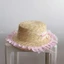 Mũ Cói Bé Gái Viền Bèo Gingham Hàn Quốc Mũ Đi Biển Vintage Dễ Thương, Mũ Cói Nơ Chống Năng Chụp Ảnh Xinh