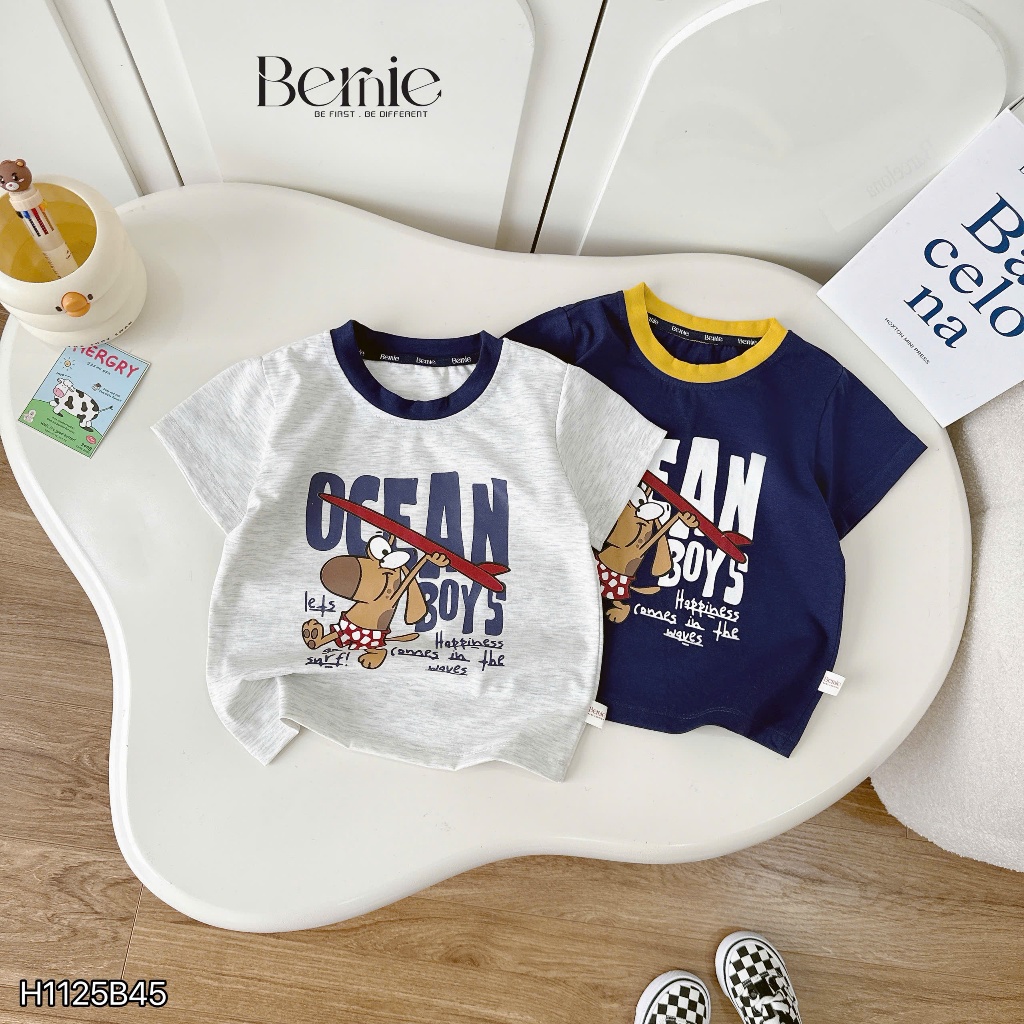 Bộ cotton hoạ tiết ocean áo thun quần kaki bé trai, set bộ cotton cổ tròn mềm mát bé trai