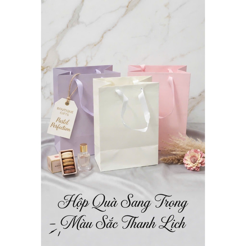 Set 3 Túi Giấy Quai Ruy Băng Cao Cấp – Túi Đựng Quà, Mỹ Phẩm, Bánh Kẹo Sang Trọng