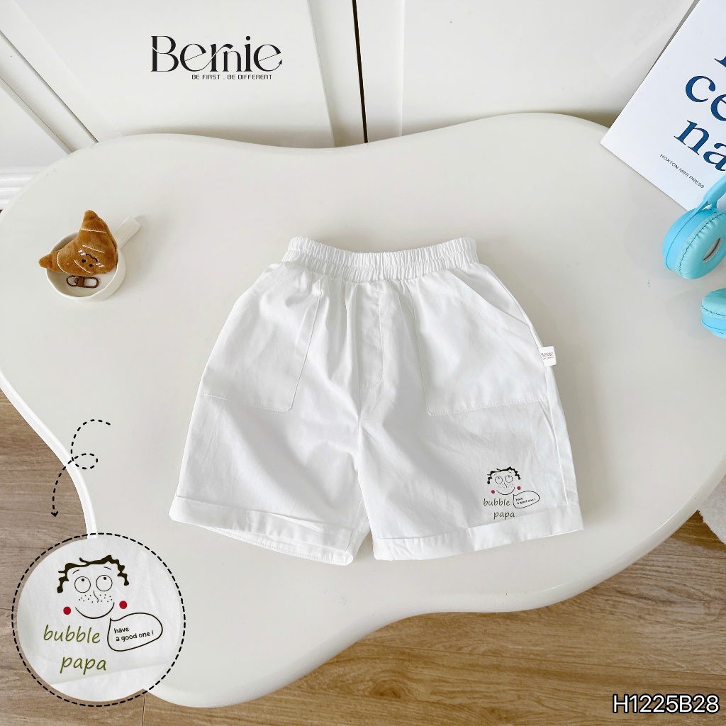 Bộ sơ mi hoạ tiết Bubble papa cá tính cho bé, set sơ mi cộc áo thô phối quần kaki bé trai