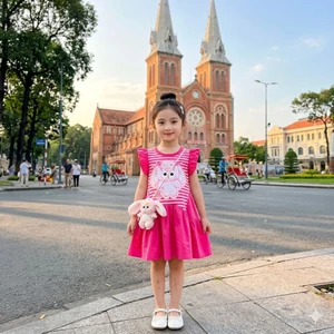 💯💯Hè 2026💯💯 Đầm Baby three Hồng sen dáng xoè, tay tiên siêu đẹp cho bé gái 13-45kg