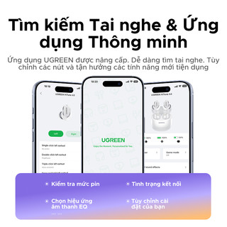 Tai nghe UGREEN Dots Bluetooth 6.0TWS Hỗ trợ 2 Mic Bộ mã âm thanh AAC/SBC Âm thanh âm thanh Hi-Pure Âm thanh không gian