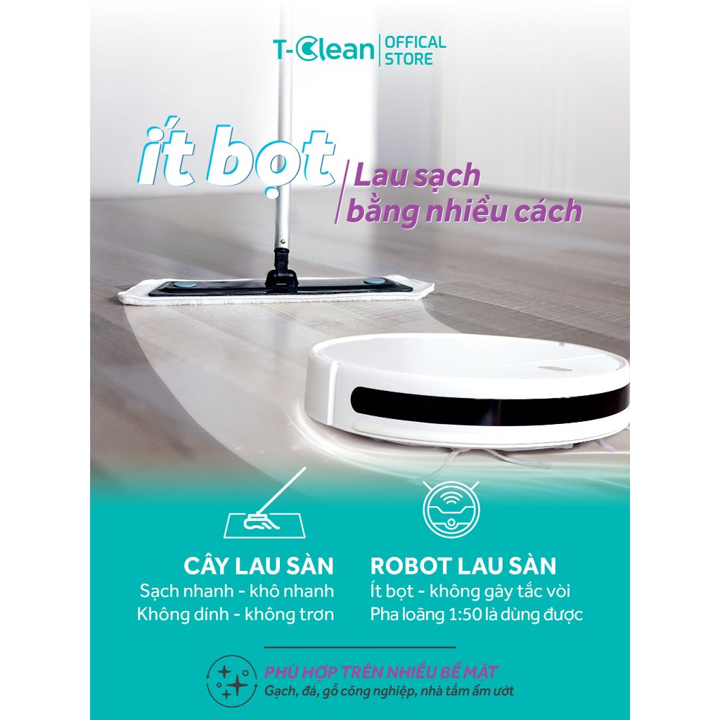 NƯỚC LAU SÀN NHÀ T-CLEAN 2L, Dùng cho robot & cây lau, Làm sạch hiệu quả, Không mùi hoá chất