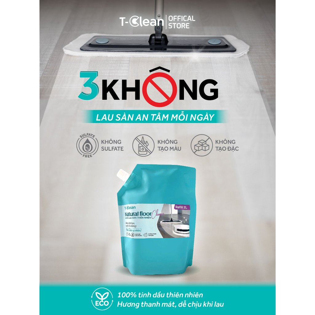 NƯỚC LAU SÀN NHÀ T-CLEAN 2L, Dùng cho robot & cây lau, Làm sạch hiệu quả, Không mùi hoá chất