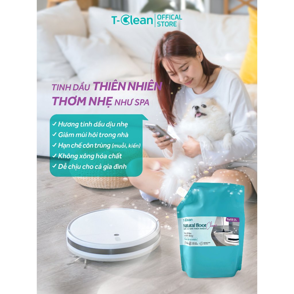 NƯỚC LAU SÀN NHÀ T-CLEAN 2L, Dùng cho robot & cây lau, Làm sạch hiệu quả, Không mùi hoá chất