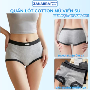 Quần lót nữ cotton phối viền su mềm mại, Quần chip nữ dáng boxer form ôm không lộ đáy kháng khuẩn 10A ZANABRA L5284