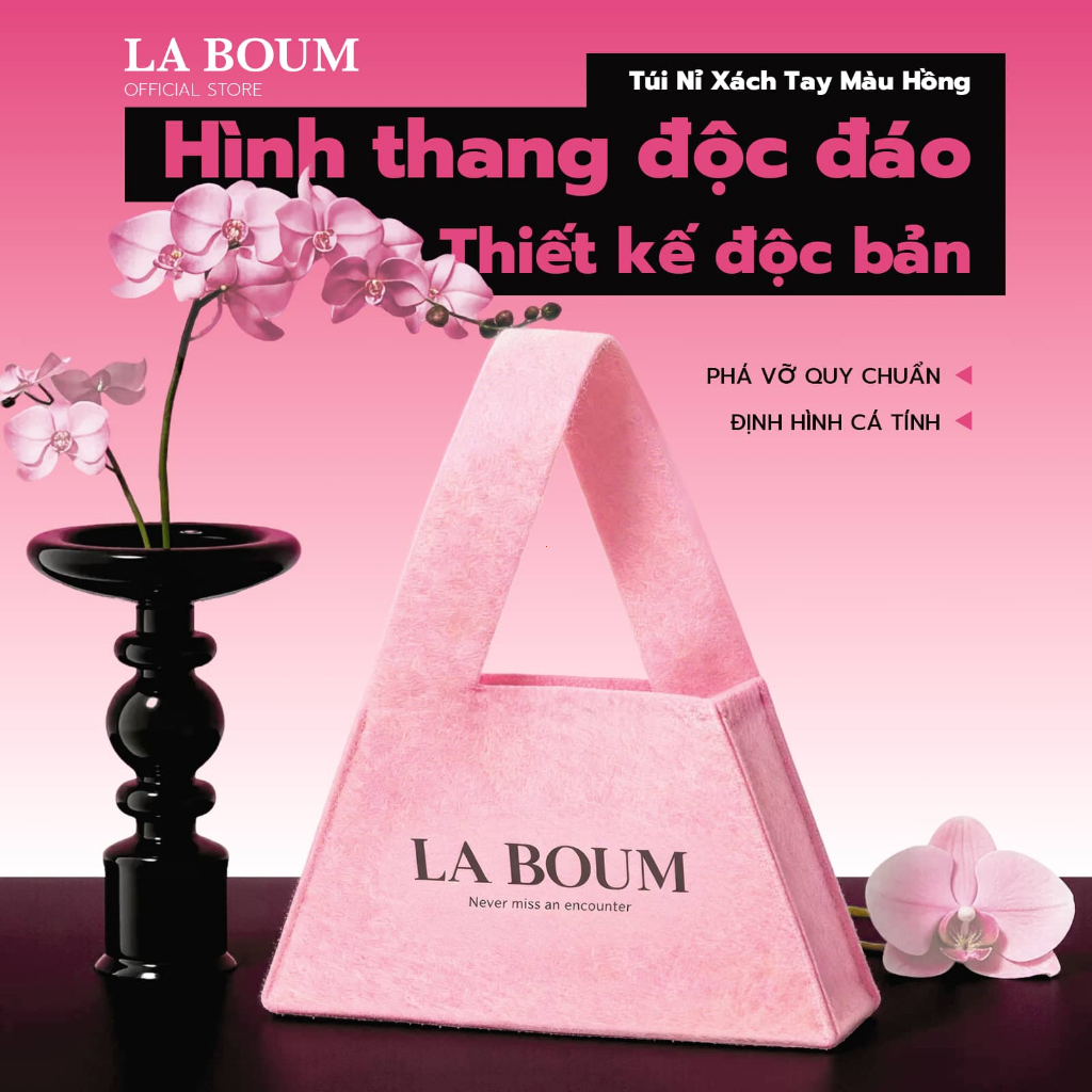Túi Xách Nỉ LA BOUM Thang Độc Đáo Thiết Kế Original Màu Hồng Pastel Size Vừa Đựng Điện Thoại & Ví Phong Cách Hàn Quốc