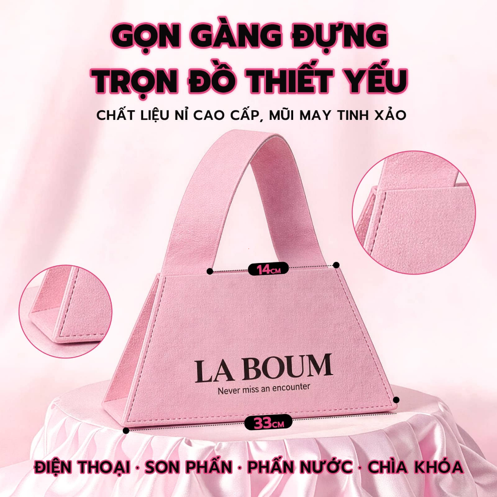Túi Xách Nỉ LA BOUM Thang Độc Đáo Thiết Kế Original Màu Hồng Pastel Size Vừa Đựng Điện Thoại & Ví Phong Cách Hàn Quốc