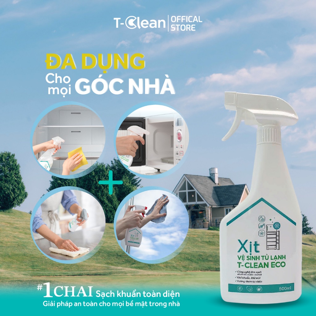 Xịt Vệ Sinh Tủ Lạnh T-Clean, TP Tự nhiên, Làm sạch, Khử mùi, Khử khuẩn 99%, Lau bàn ăn