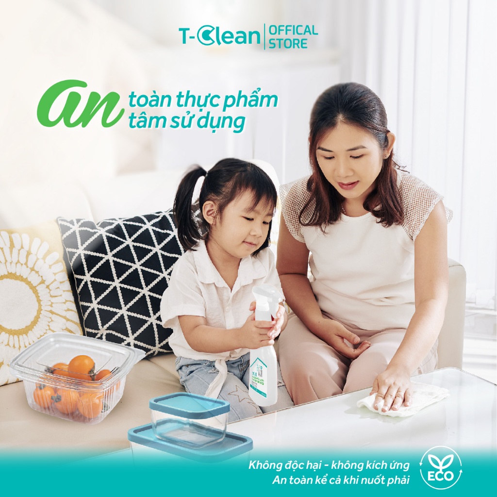 Xịt Vệ Sinh Tủ Lạnh T-Clean, TP Tự nhiên, Làm sạch, Khử mùi, Khử khuẩn 99%, Lau bàn ăn