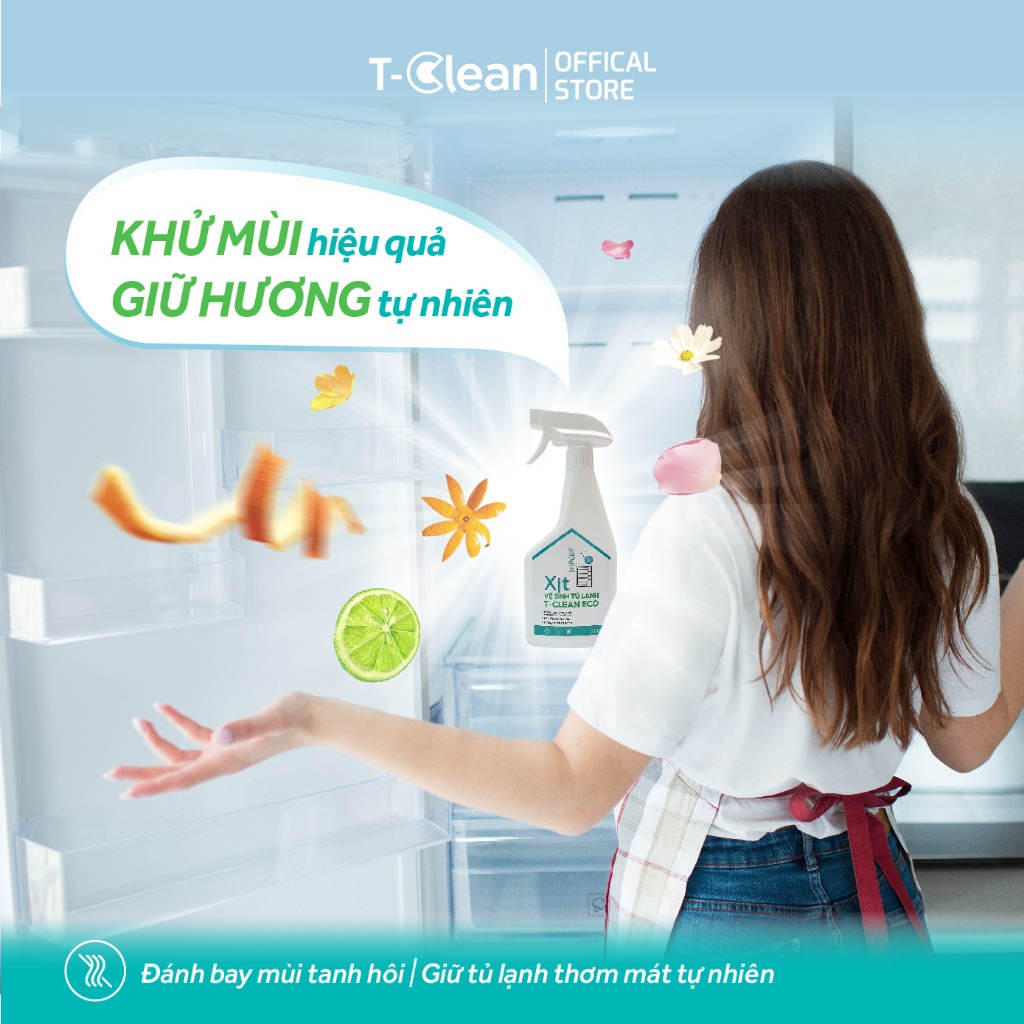 Xịt Vệ Sinh Tủ Lạnh T-Clean, TP Tự nhiên, Làm sạch, Khử mùi, Khử khuẩn 99%, Lau bàn ăn