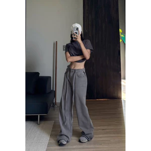 FU78 Jeans suông xám form to dài