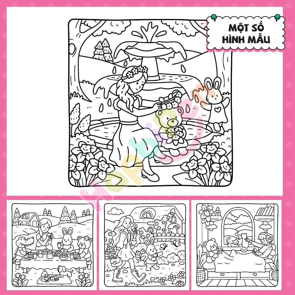 Tranh tô màu Cozy thư giãn với 30 trang A4 A5 nét vẽ bold line cho bé chủ đề Chill girl & Cute Vol01